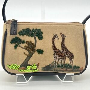 Charter Club Sequins & Beaded Small Zipped Handbag African Safari Giraffe
